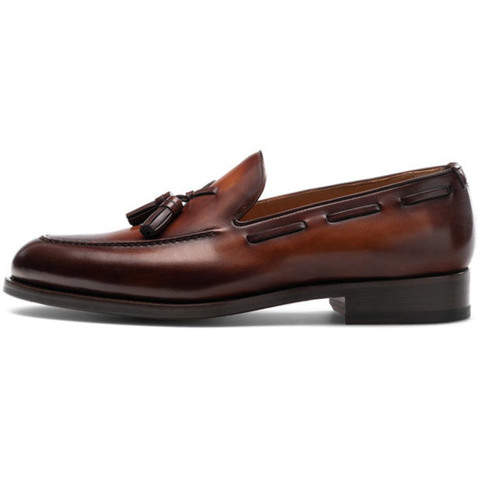 COGNAC BROWN LEATHER TASSEL LOAFERS