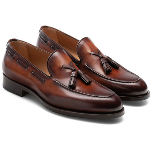 COGNAC BROWN LEATHER TASSEL LOAFERS