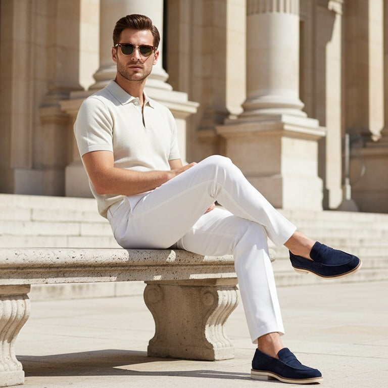 Navy Blue Suede Penny Loafers – Western Shoes