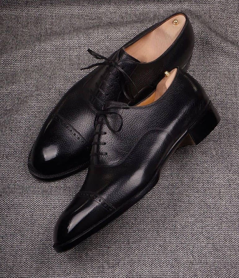 Black Leather Cap-Toe Oxford Shoes – Western Shoes