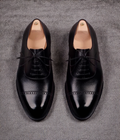 Black Leather Cap-Toe Oxford Shoes – Western Shoes