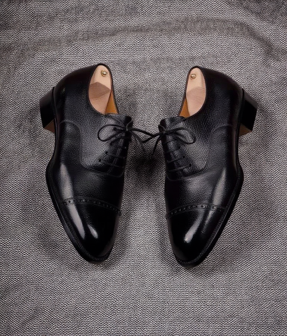 Black Leather Cap-Toe Oxford Shoes – Western Shoes