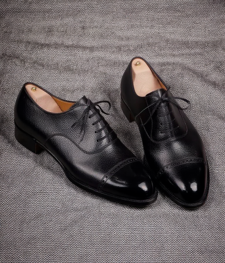Black Leather Cap-Toe Oxford Shoes – Western Shoes