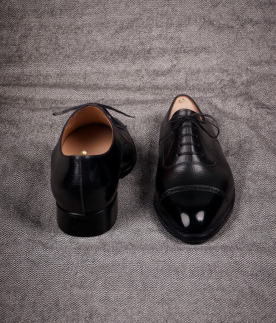 Black Leather Cap-Toe Oxford Shoes – Western Shoes