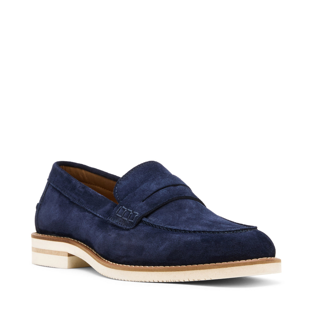 Navy Blue Suede Penny Loafers – Western Shoes